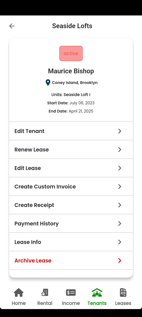 Lease Info Page