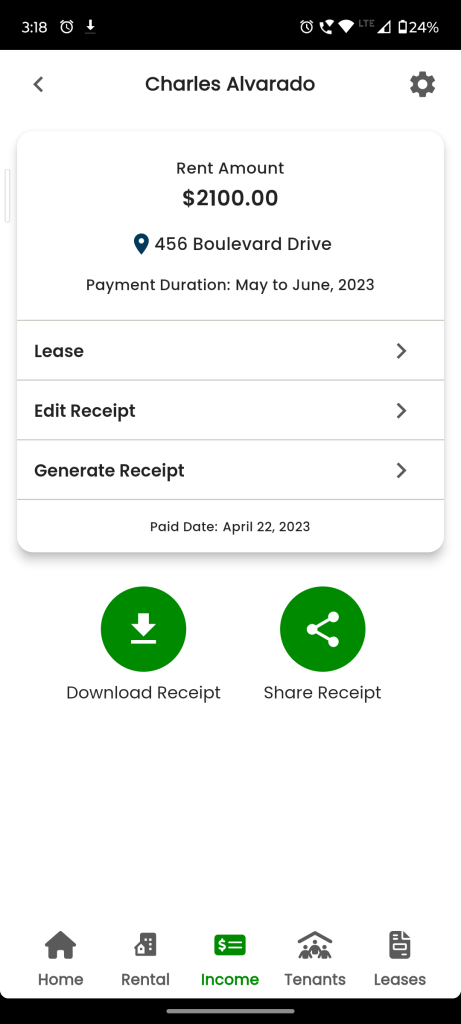 Receipt Details Page